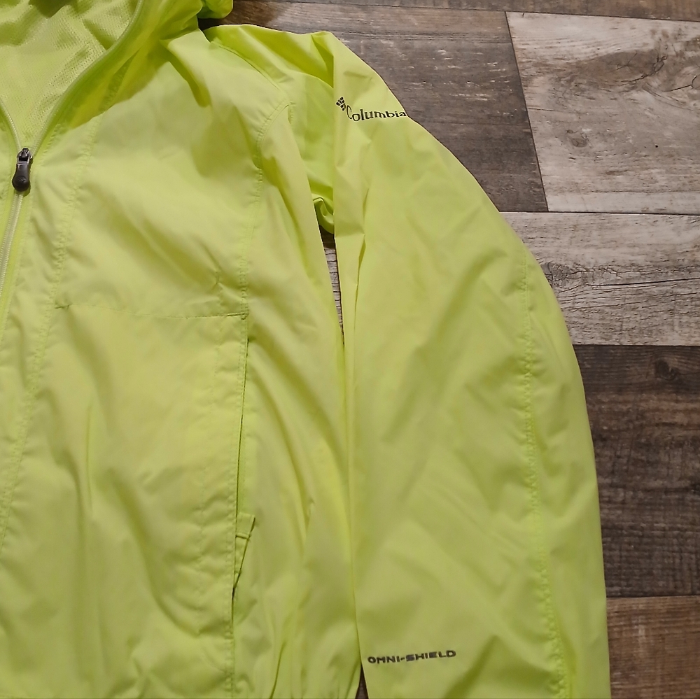 Columbia Womens Neon Yellow Hooded Windbreaker Jacket - Picture 4 of 4